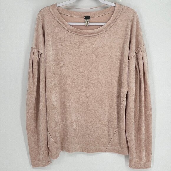 Free People Crushed Velvet Pink Milan Layering Top Sweatshirt Women Large Boho - Picture 3 of 8